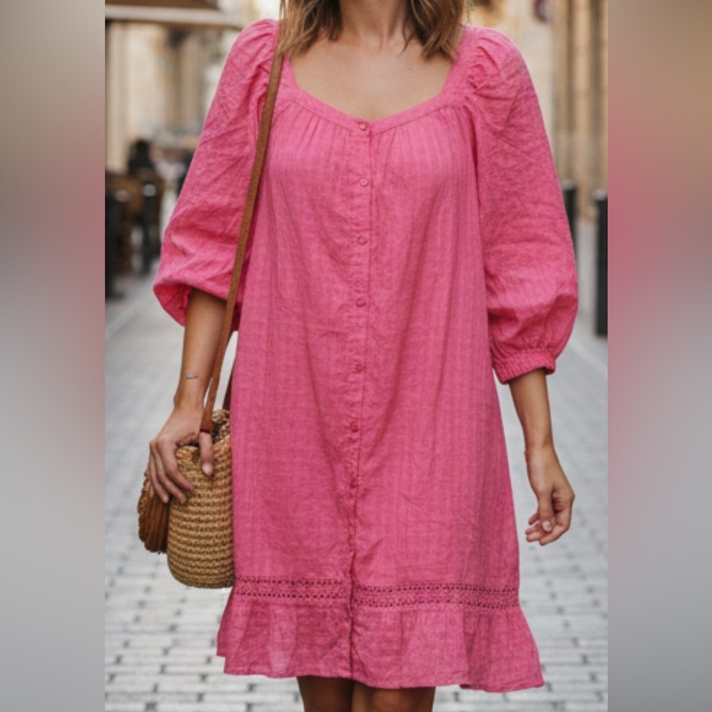 New York & Company Pink Long Sleeve Dress